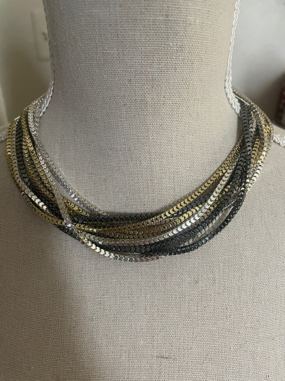 Multi-Row Metallic Mixed Color Statement Necklace